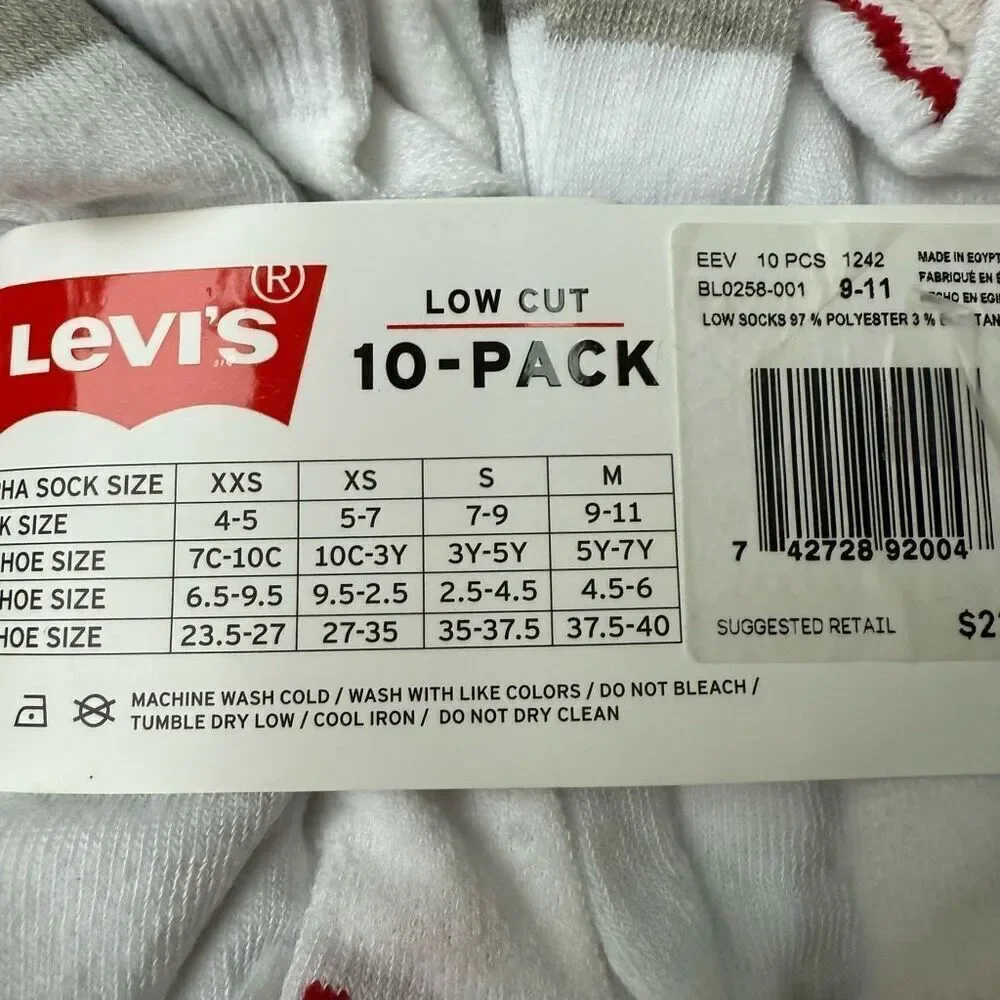 Levi's Kids boys low Cut 20 pairs Socks size M shoe size 5-7Y NWT